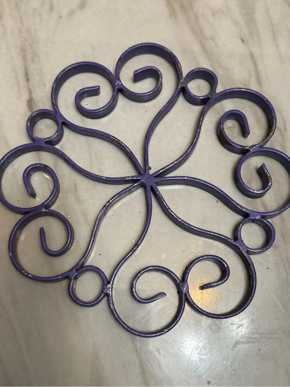 Silver purple  Painted plated trivet mid century French table accessory